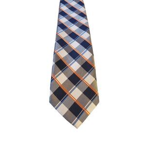 NAUTICA Plaid Checkered Navy White Orange Neck Tie  Multicolor Plaids & Checks